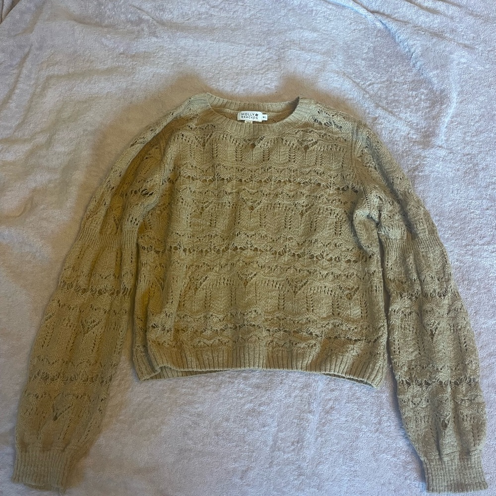 Molly Bracken Tan Crew Neck Sweater with Textured Knit